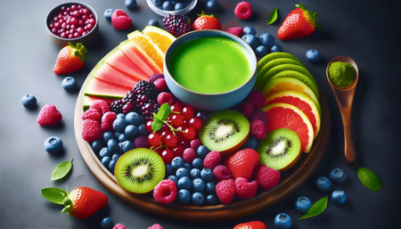Matcha with fruits, Ai generated imageの写真素材