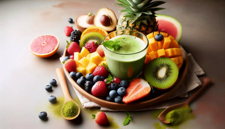 Matcha with fruits, Ai generated imageの写真素材