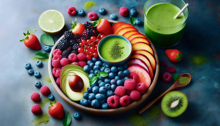Matcha with berries, Ai generated imageの写真素材