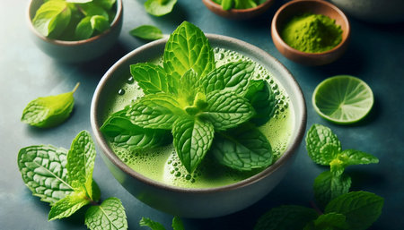 Matcha with mint, Ai generated imageの写真素材