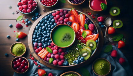 Matcha with berries, Ai generated imageの写真素材