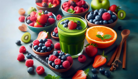 Matcha with berries, Ai generated imageの写真素材