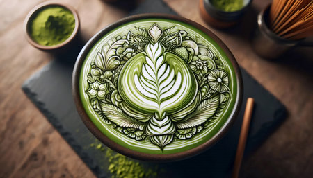 Matcha latte art, Ai generated imageの写真素材