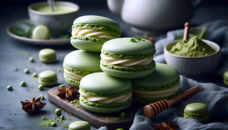 Matcha macarons, Ai generated imageの写真素材
