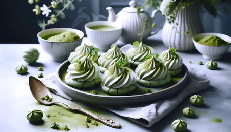 Matcha meringues, Ai generated imageの写真素材