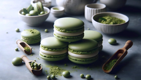 Matcha macarons, Ai generated imageの写真素材