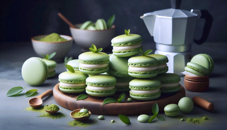 Matcha macarons, Ai generated imageの写真素材