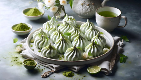 Matcha meringues, Ai generated imageの写真素材