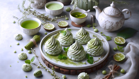 Matcha meringues, Ai generated imageの写真素材