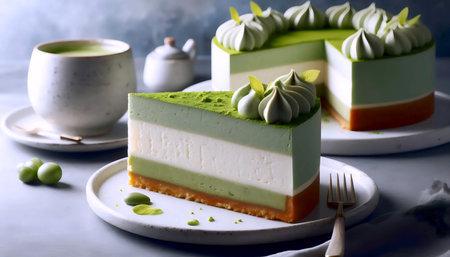 Matcha cheesecake slice, Ai generated image