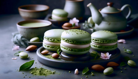Matcha macarons, Ai generated image