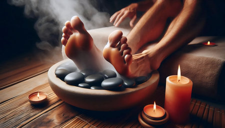 Hot stone foot massage, Ai generated imageの写真素材