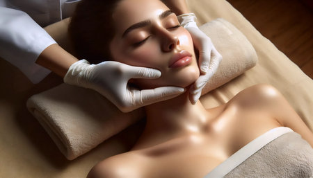 Facial lymphatic massage, Ai generated imageの写真素材