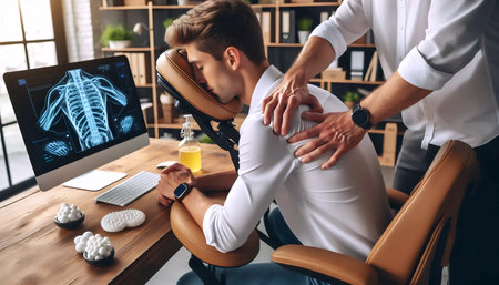 Office shoulder massage, Ai generated imageの写真素材