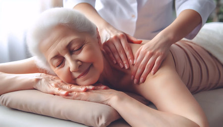 Elderly senior massage, Ai generated imageの写真素材