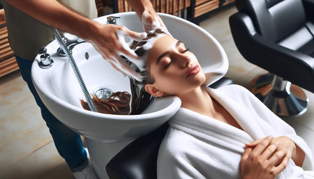 Salon head massage, Ai generated imageの写真素材