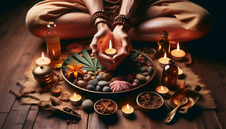 Ayurvedic oil massage, Ai generated imageの写真素材