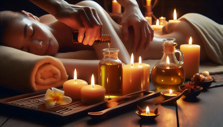 Oil candle massage, Ai generated imageの写真素材