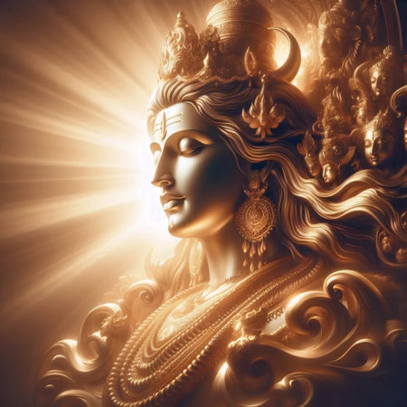 A Lord Shiva in golden illumination, Ai generated imageの写真素材