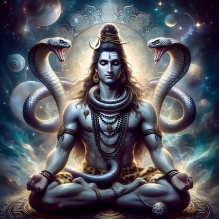 A Lord Shiva with a serpent around his neck, Ai generated imageの写真素材