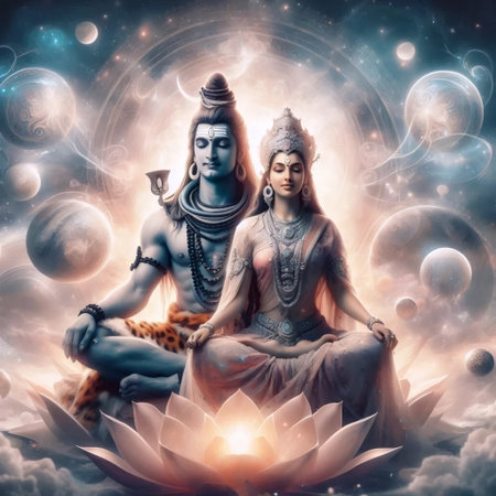 A Lord Shiva with goddess Parvati, Ai generated imageの写真素材