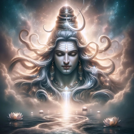 A Lord Shiva with river Ganga in his hair, Ai generated imageの写真素材