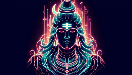 A Lord Shiva with neon glow, Ai generated imageの写真素材