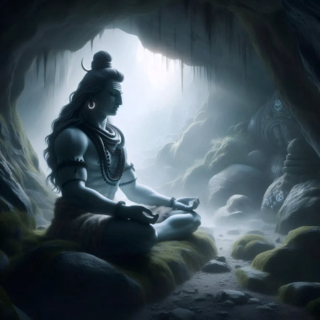 A Lord Shiva in a Himalayan cave, Ai generated imageの写真素材