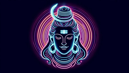 A Lord Shiva with neon glow, Ai generated imageの写真素材