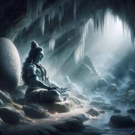 A Lord Shiva in a Himalayan cave, Ai generated imageの写真素材