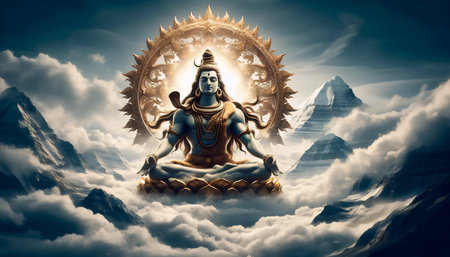 A Lord Shiva floating over Mount Kailash, Ai generated image