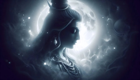 A Lord Shiva in moonlight, Ai generated imageの写真素材