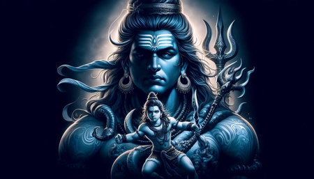 A Lord Shiva with lord Kartikeya, Ai generated imageの写真素材