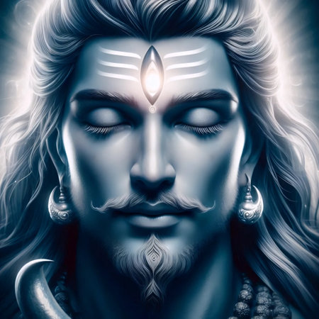 A Lord Shiva with a radiant third eye, Ai generated imageの写真素材