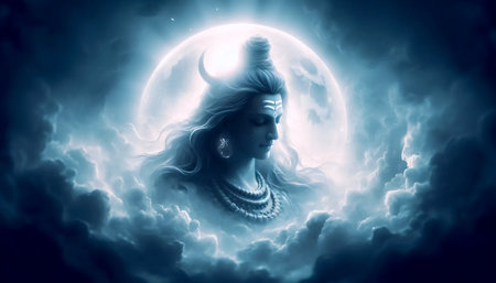 A Lord Shiva in moonlight, Ai generated imageの写真素材
