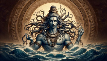 A Lord Shiva with river Ganga in his hair, Ai generated imageの写真素材