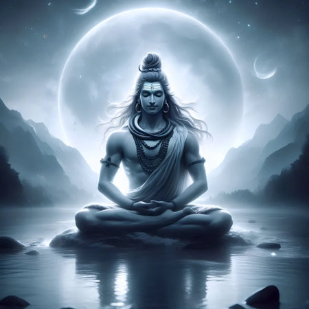 A Lord Shiva in moonlight, Ai generated imageの写真素材