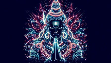 A Lord Shiva with neon glow, Ai generated imageの写真素材