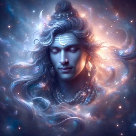 A Lord Shiva with a crescent moon, Ai generated imageの写真素材