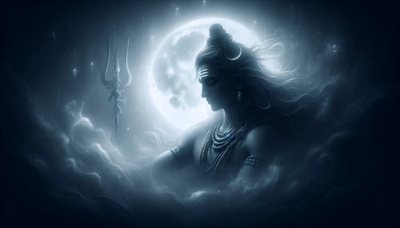 A Lord Shiva in moonlight, Ai generated imageの写真素材