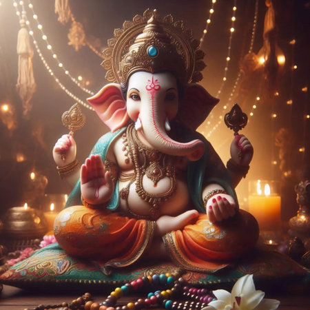 A Lord Ganesha with floral wreaths, Ai generated image