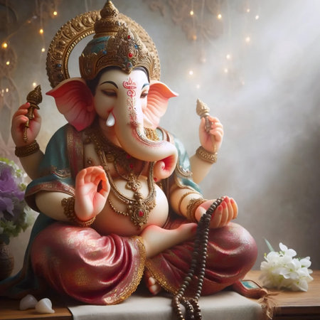 A Lord Ganesha with floral wreaths, Ai generated image