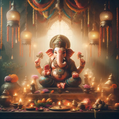 A Lord Ganesha in a temple, Ai generated imageの写真素材