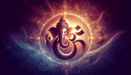 A Lord Ganesha with Om symbol, Ai generated imageの写真素材
