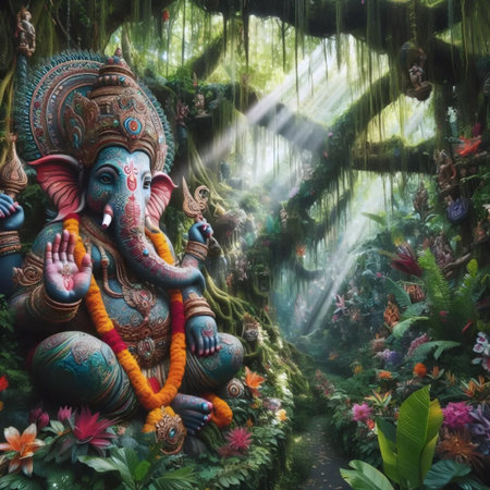 A Lord Ganesha in the jungle, Ai generated imageの写真素材