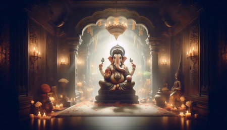 A Lord Ganesha in a temple, Ai generated imageの写真素材