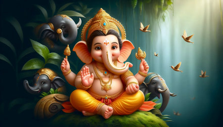 A Lord Ganesha as a child, Ai generated imageの写真素材