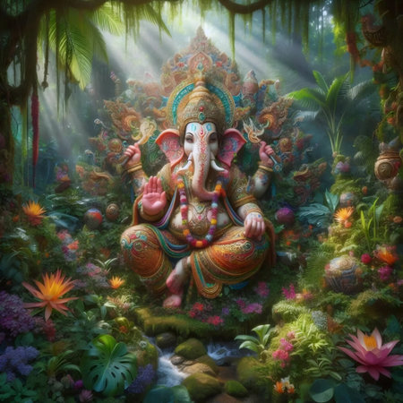 A Lord Ganesha in the jungle, Ai generated imageの写真素材