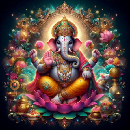 A Lord Ganesha with raised trunk, Ai generated imageの写真素材