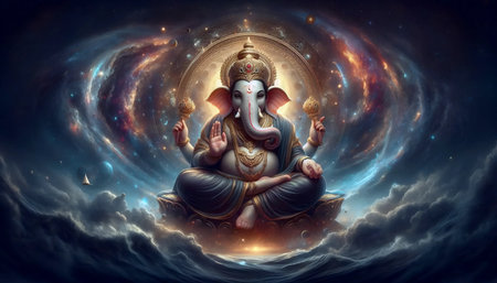 A Lord Ganesha in cosmic space, Ai generated image